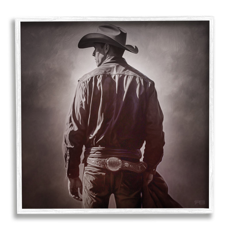 Silhouette de cowboy monochrome, estampe numérique par RB, Giclée encadrée blanc bord de mer, H 17 po x l 17 po x P 1,5 po