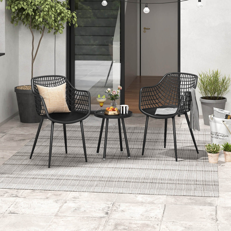 George Oliver 3 Piece Patio Bistro Set All Weather Heavy Duty Table And Chairs Set Of 2, Black