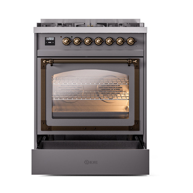 ILVE Nostalgie II Noblesse 30 in Dual Fuel Range, Liquid Propane, Graphite Matte/Bronze