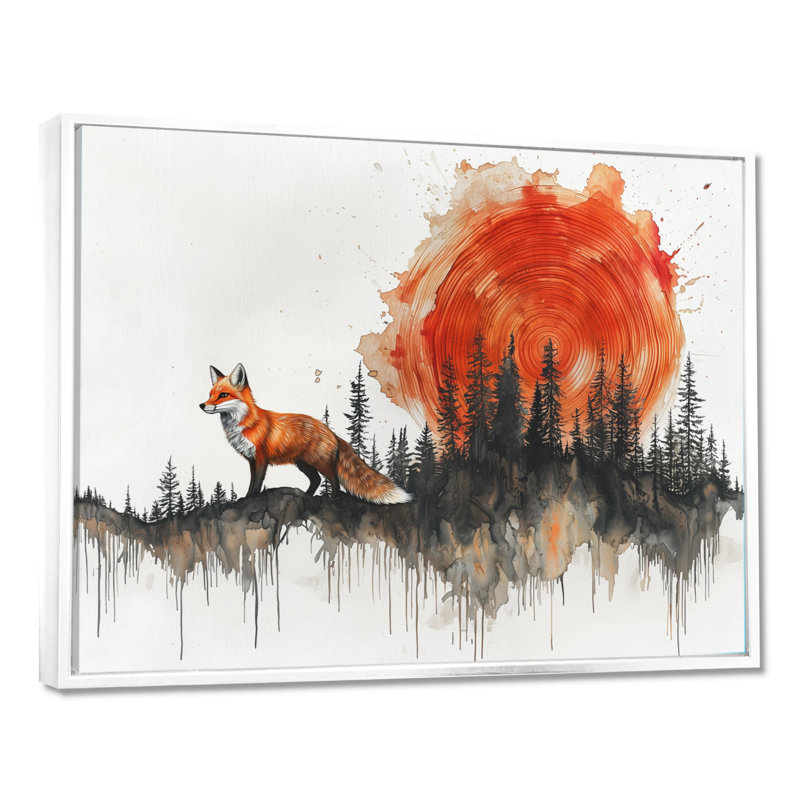 «Silent Fox In Forest Landscape III», art mural renard, H 34 po x l 44 po, Avec cadre, Blanc