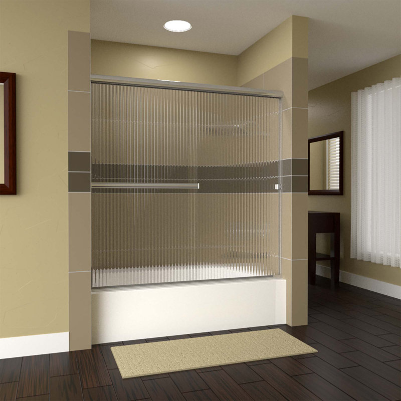 Lete - W x 55.375'' H Bypass Door Semi-Frameless Tub Door with, Reeded, Polished Chrome