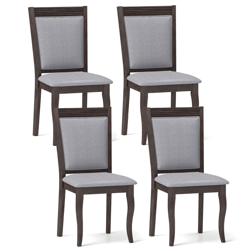 Ensemble de 4 chaises de salle à manger en bois avec dossier haut rembourré et structure en bois d'hévéa, Ensemble de 4