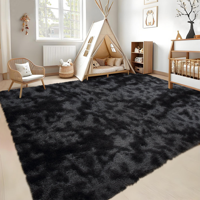 Area Rug for Living Room Shaggy Faux Fur Carpet for Bedroom Non-SNon Shedding Fuzzy Rug for Playroom Home Decor, Black/Gray
