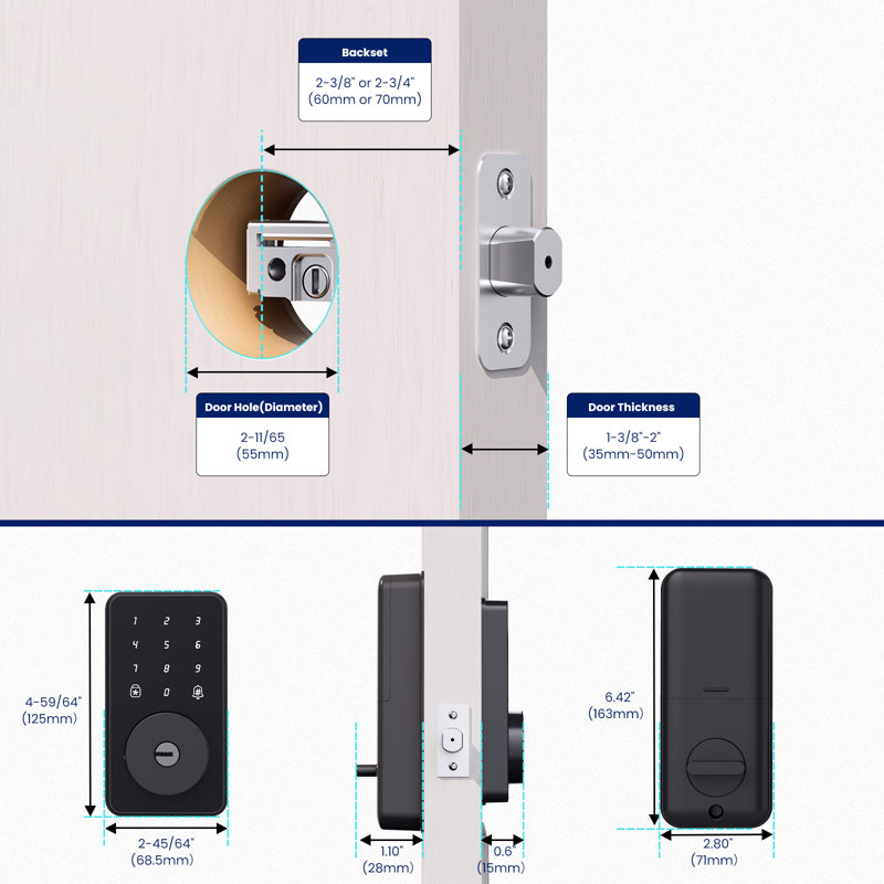 Keyless Entry Door Lock with Keypad, Smart Deadbolt Lock for Front Door with 2 Keys, Auto Lock, Anti-Peeking Password, Easy Installation