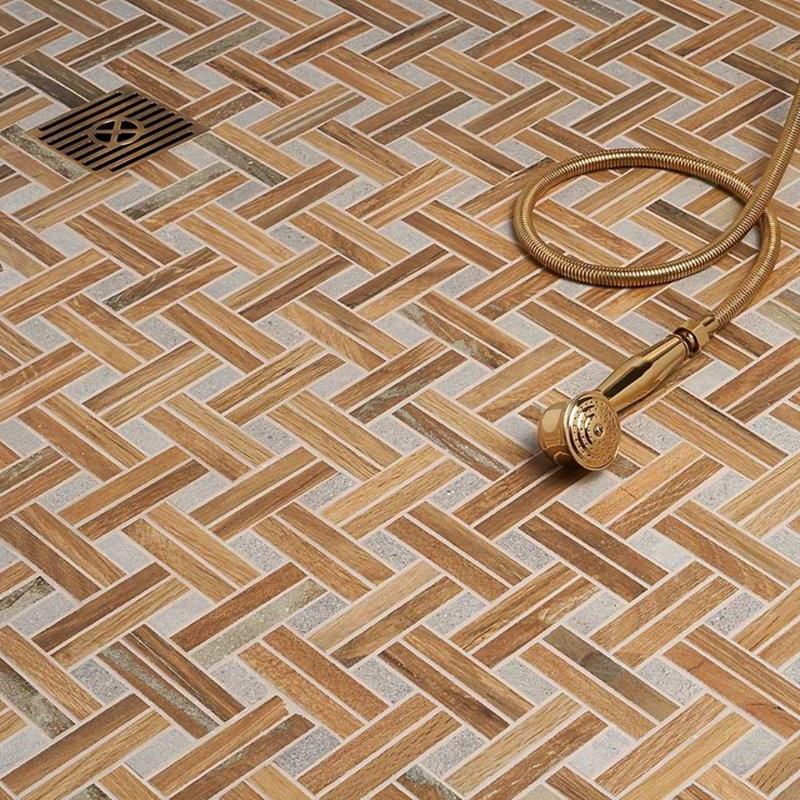 Eternal 10x13 Basketweave Herringbone Matte Wood Look Porcelain Mosaic Tile