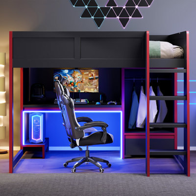 Lit mezzanine double avec bureau et garde-robe Roomfitter