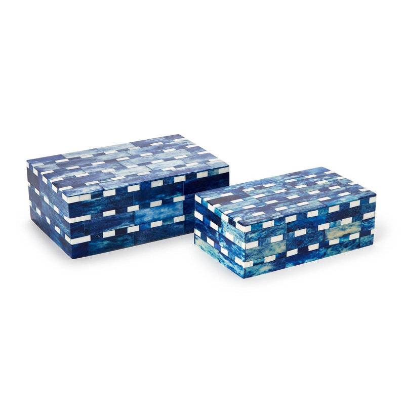 Covered Storage Boxes Bone and MDF 3.5" H Decorative Box Set for Home Organization