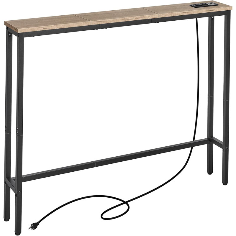 Table console étroite avec prises de courant intégrées et ports USB, table basse avec station de charge et rallonge pour le salon