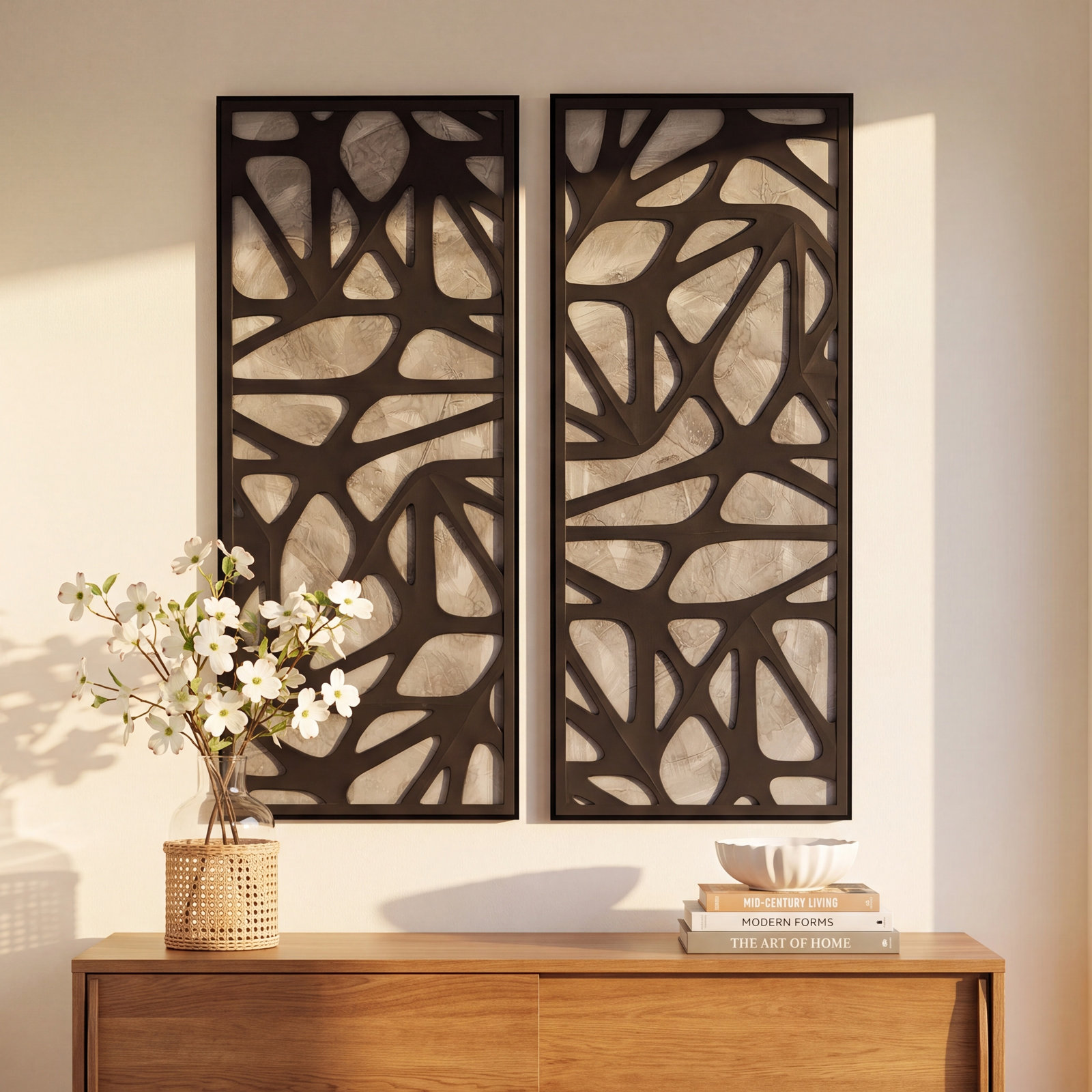 Set of 2 25X59" Ventre Dimensional Wall Art for Contemporary Homes.