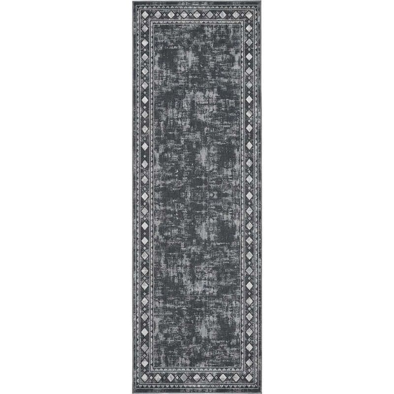 Washable Vintage Border Rug for Living Room, Bedroom and Hallway, Gray, Rectangle 10' x 13'