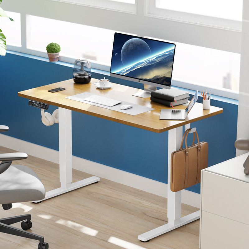 Ovidia Standing & Height-Adjustable Desks, 46.46'' H x 47.24'' W x 23.62'' D, Oak Natural/White