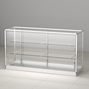 38”h - Retail Full Vision Showcase - Glass Display Case With Silvery Aluminum Frame And Led Lights