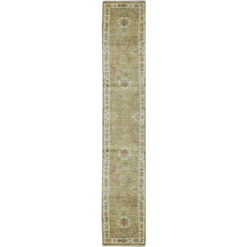 Tapis de couloir doré et ivoire de haute qualité noué à la main