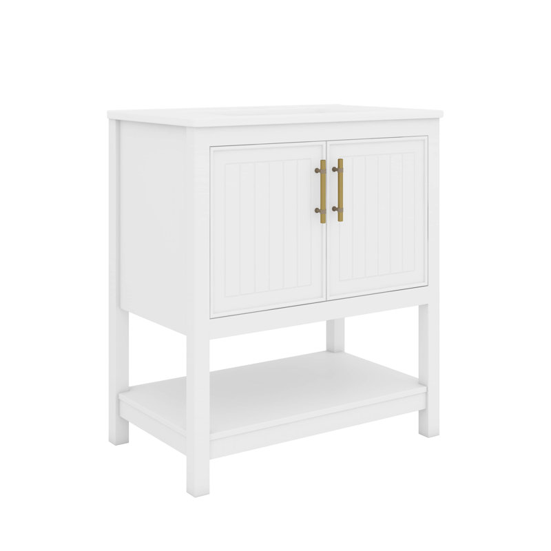 Meuble-lavabo de 30 pouces avec lavabo en céramique et rangement flexible, Blanc