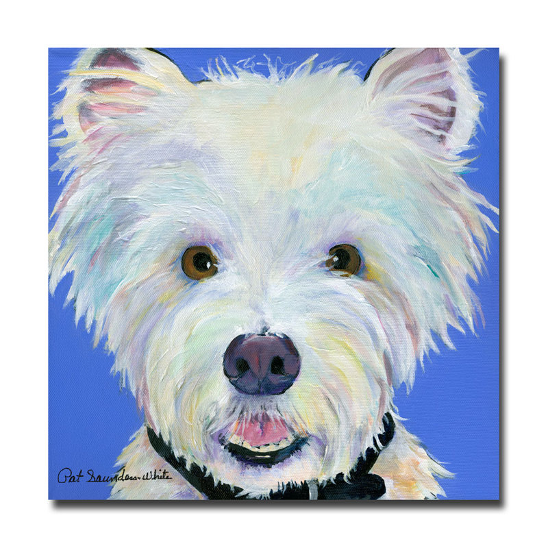 Amos White Dog Portrait Canvas Wall Art