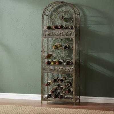 45 Bottle Wrought Iron Wine Rack Jail With Lock - Antique Bronze