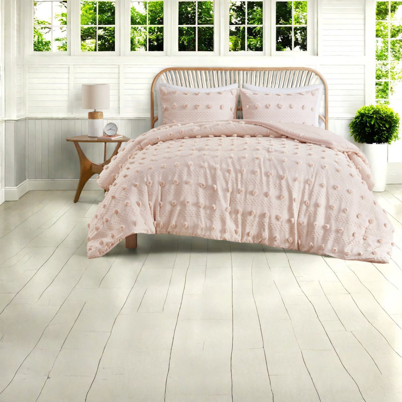 Elegant Polyester Bedding Set, Modern Pink Jacquard Design For Home