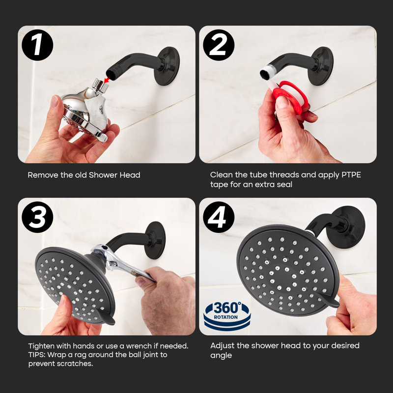 High Pressure 5-Function Massage Shower Head Matte Black Fixed Showerhead Easy To Clean 4.25 Inch Face, Matte Black