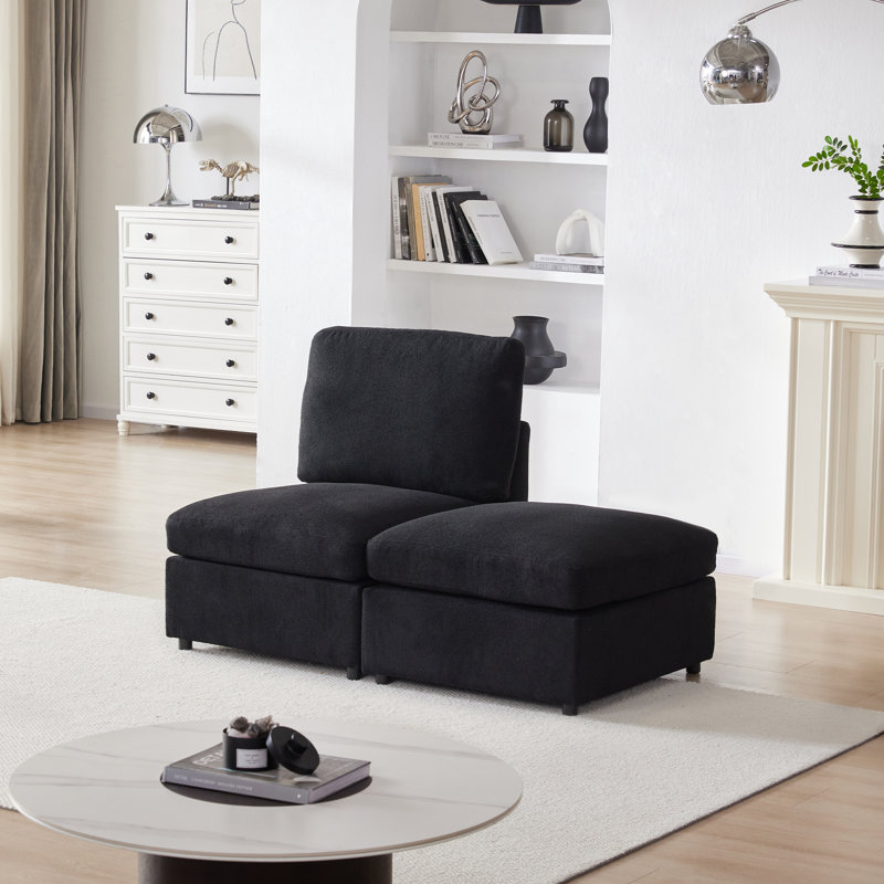 Canapé modulaire rembourré sans accoudoirs avec repose-pieds, Mélange de polyester noir