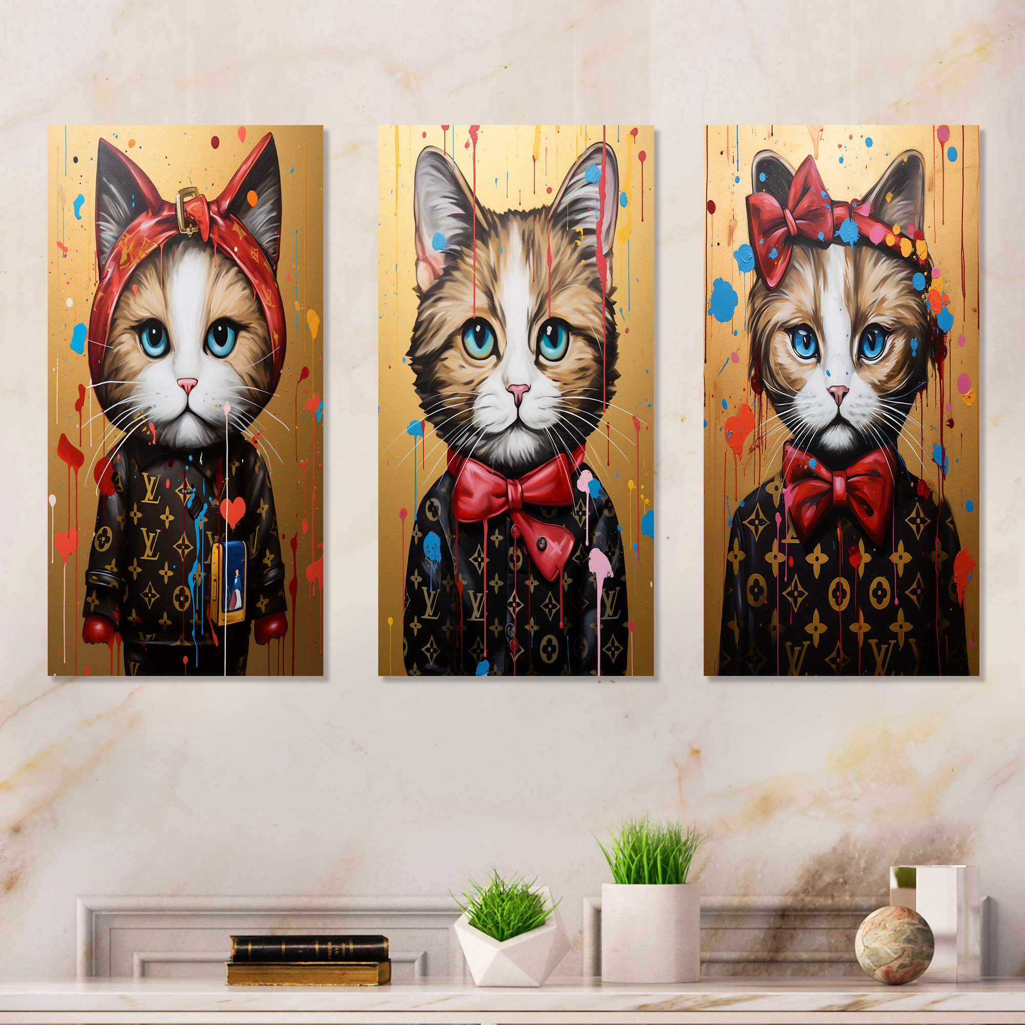 Design Art Brown Cat Fashion Brand Dress I Cat Fashion Wall Art Prints  Set Of Wayfair