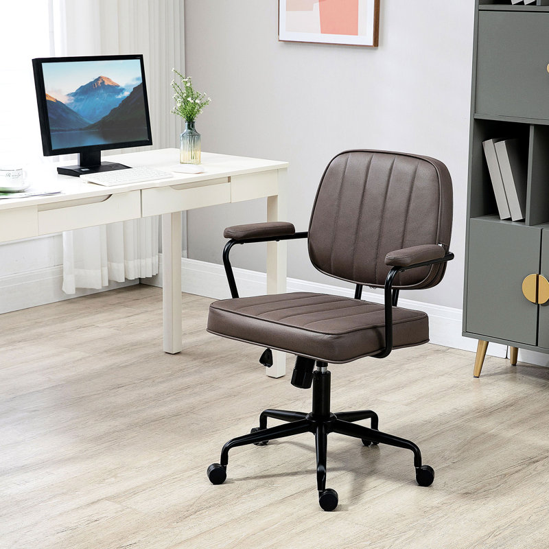 Fauteuil de bureau à domicile, en microfibre, brun, réglable en hauteur et en microfibre inclinable et résistante au stress de 17,75 po à 20,75 po, fonctionnel, soulage l'inconfort du dos pendant les journées de travail