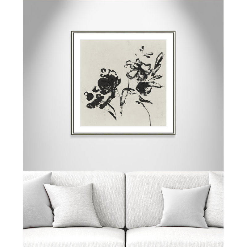 «Frony Black Florals I» par Isabelle Z - peinture encadrée, H 33,25 po x l 33,25 po, Argent argent