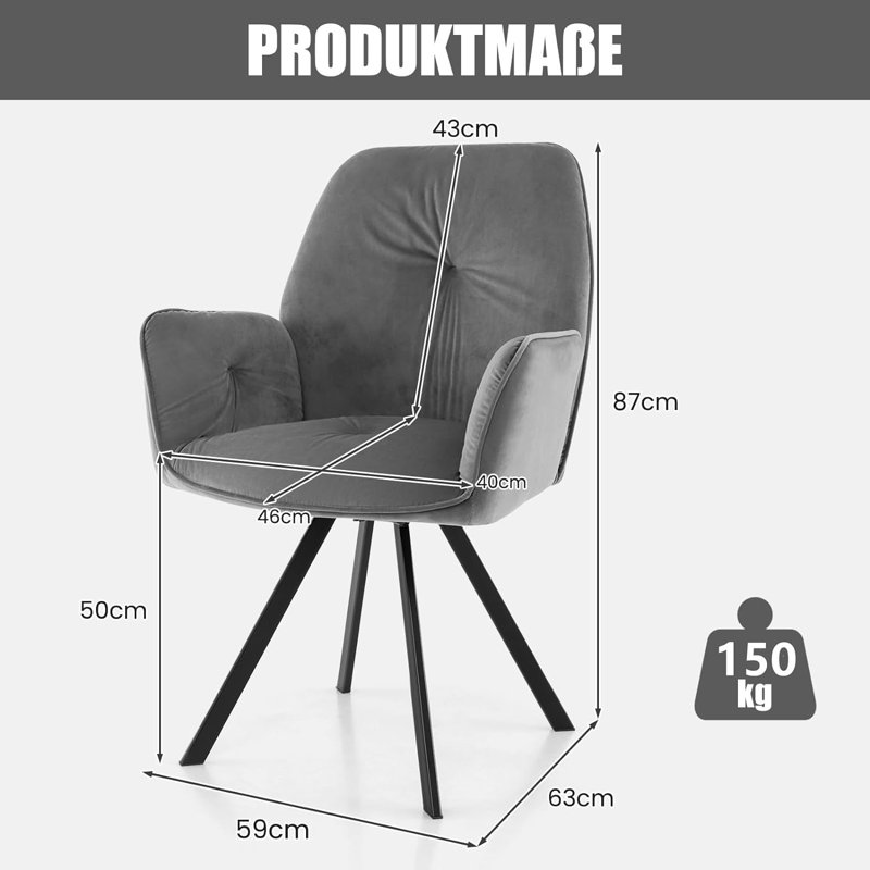Jeanette 50cm H Sponge Upholstered Metal Upholstered Back Armchair in Grey