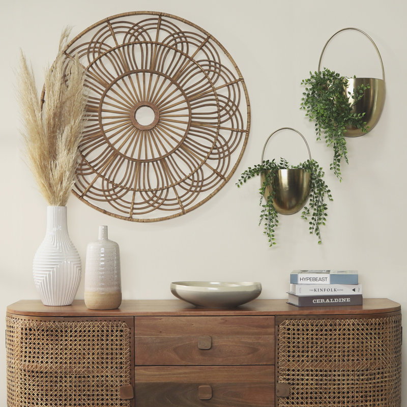 36-inch Round Wicker Brown Hanging Wall Decor - A Contemporary Rustic Accent for Home or Office