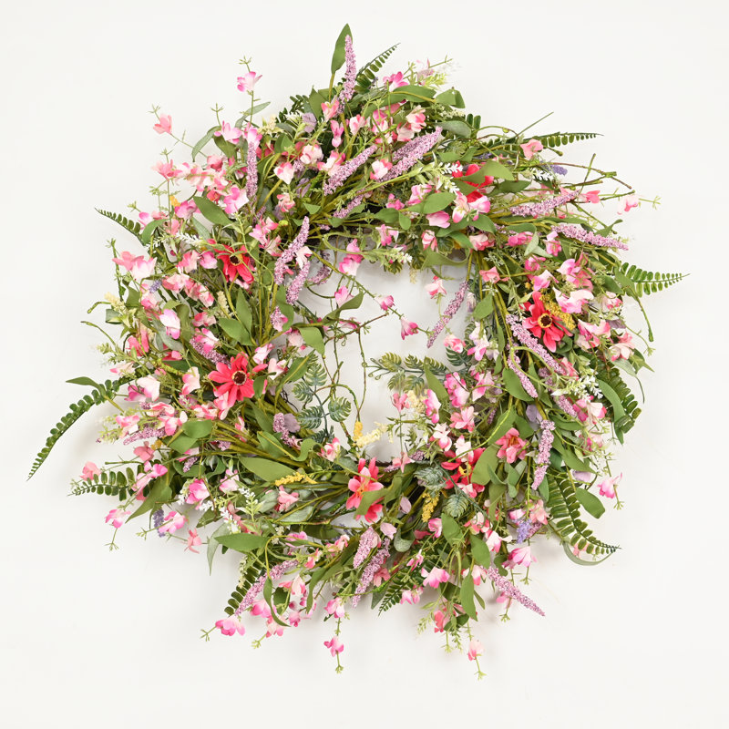 Couronne de fleurs artificielle 24 po en grappes de fleurs de printemps