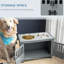Grands bols pour chien surélevés avec rangement, gris - Armoire pour chien 37L