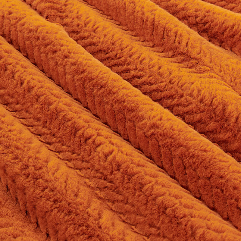 Jeté en fausse fourrure de lapin, Orange brûlé, 60 po x 70 po