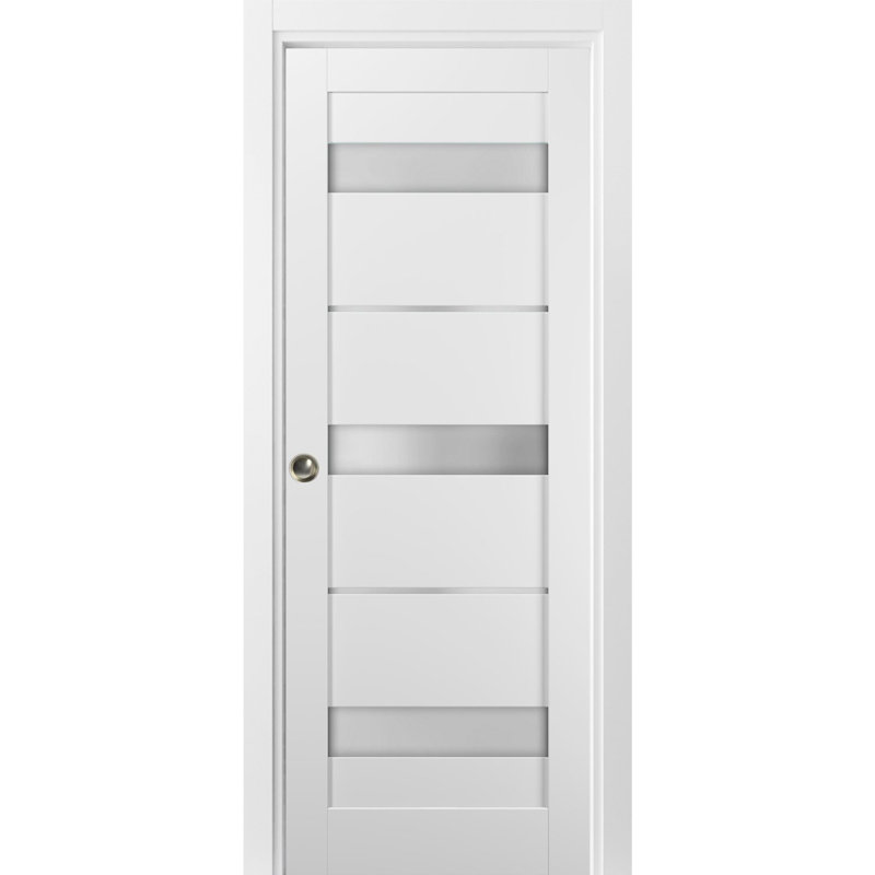Porte blanche en verre givré Quadro avec trousse de quincaillerie d'installation, 42 po x 80 po
