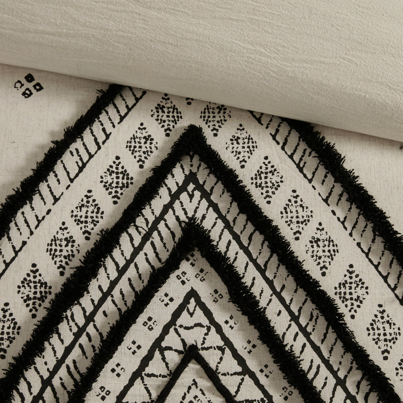 Très grand / très grand édredon. Mélange de coton et de lin. Look moderne. Imprimé à losanges noirs avec bordure. Texture naturelle. Facile à laver et très grand. Décor. Imprimé. Chenille texturée. Lavable