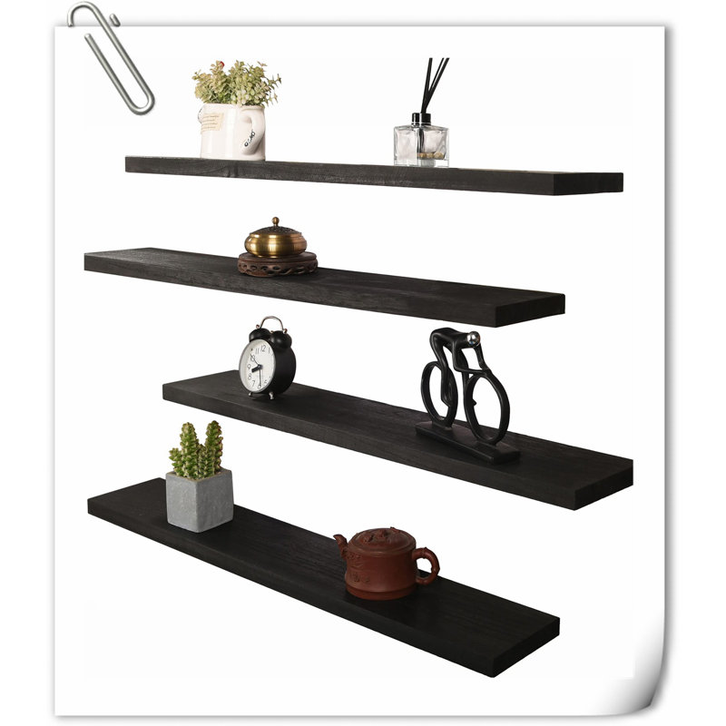 Wimer 3 Piece Solid Wood Floating Shelf, Black