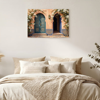 «Gallery Wrap», art mural sur toile pour le salon, la chambre à coucher, le bureau ou le vestibule - décoration murale décorative avec porte marocaine