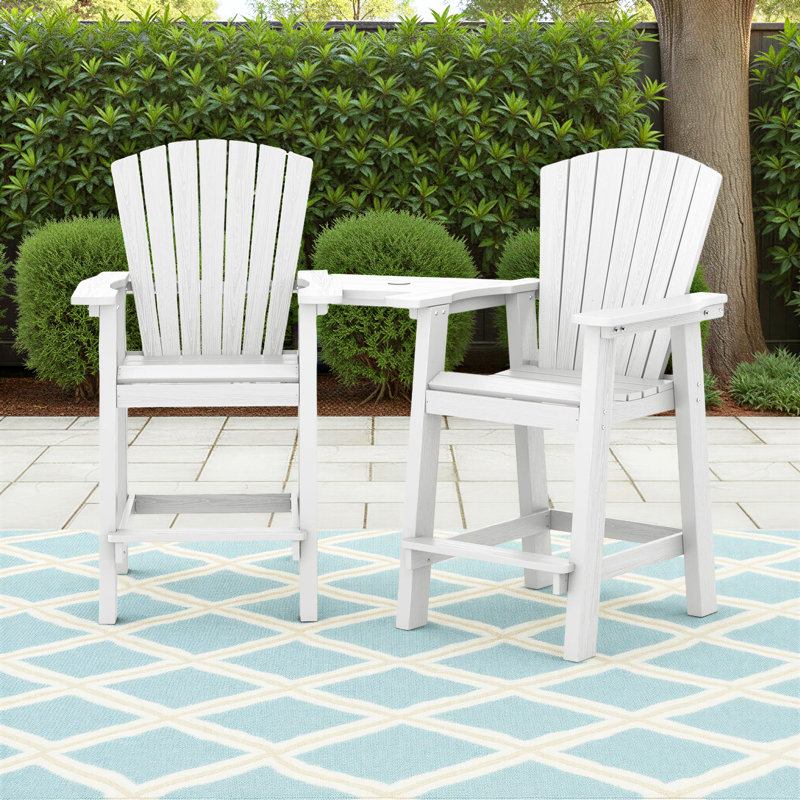 Wolak HDPE Outdoor Adirondack Chair Set With Detachable Tray, White