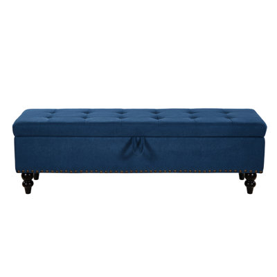 59" Bed Bench With Storage - Blue. For Bedroom, Living Room, Hallway. Contemporary Design, Foam And Fill, Structure. Easy To Assemble Ideal For Design Soft Fabric, Legs. Assembly Required