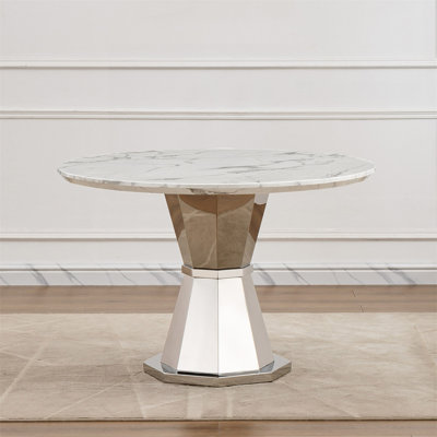 47" Round Marble Dining Table, Modern Kitchen Table with High Gloss Faux Marble Tabletop and Stainless Steel Base for Dining Room, Kitchen(only table)
