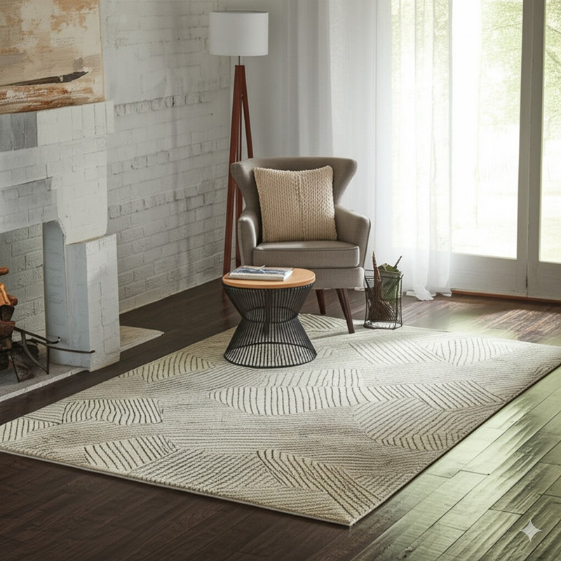 Élégant tapis beige noué à la main