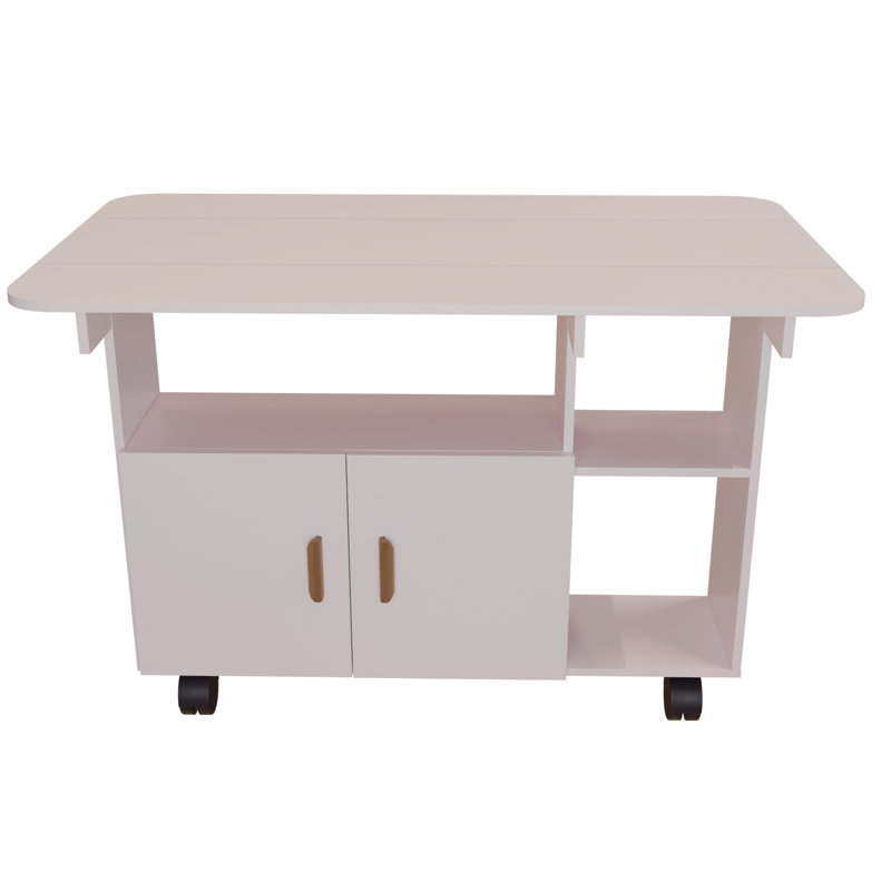 Table à abattants rectangulaire blanche pliante avec roulettes et tiroir Space Modern