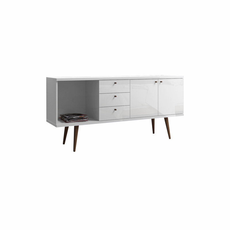 Commode double contemporaine moderne l 63 po Utopia avec 3 tiroirs pleine extension et 3 tablettes couleur crème d'érable et blanc