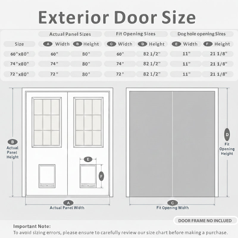 Porte d'entrée double 6 portes en verre massif avec cadre Prehung, 64"X80"