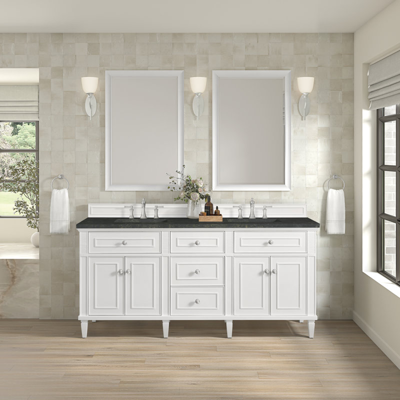 Lorelai 72" Double Bathroom Vanity Set, Bright White, 8" Widespread, Phantome Eclos