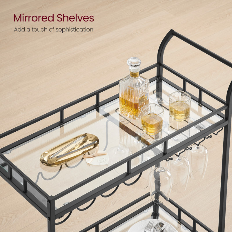 34.3'' W Bar Cart Kitchen Serving Cart With Multi-Level Storage Drinks Trolley, Home Bar Serving Cart, Wine Cart, Black