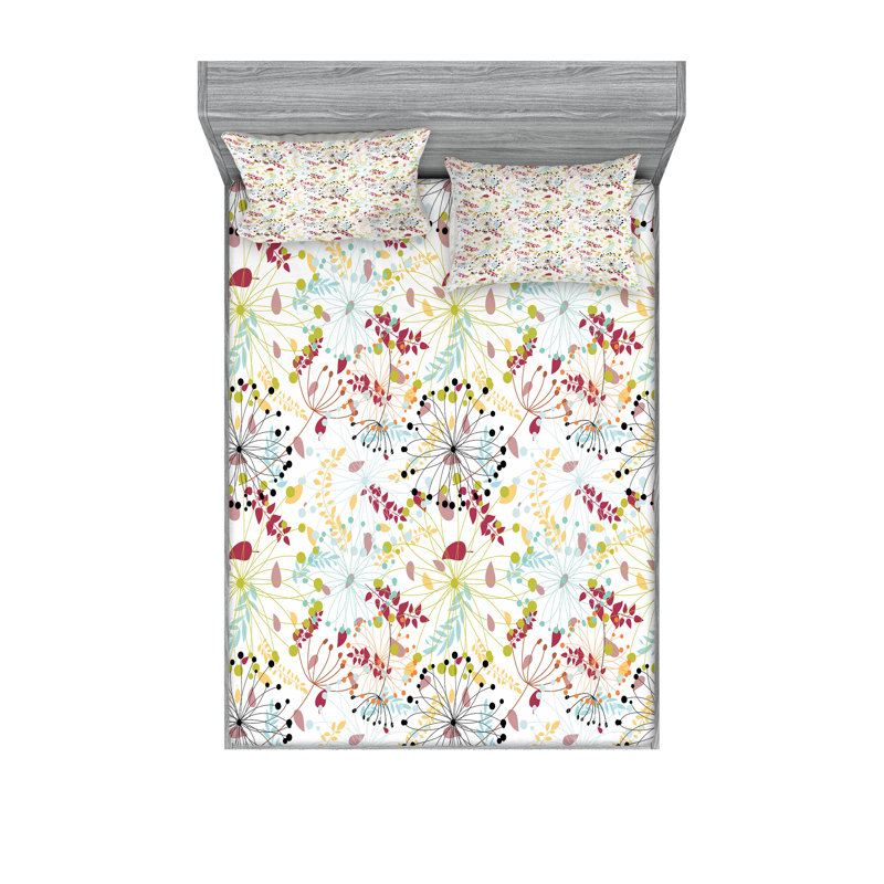 Microfiber Sheet Set, Queen Sheet Set with Fitted Sheet, Green/Yellow Floral