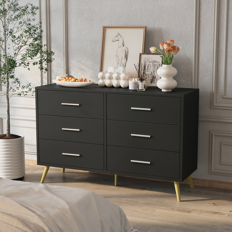 Commode 6 tiroirs pour chambre Tamica, Noir