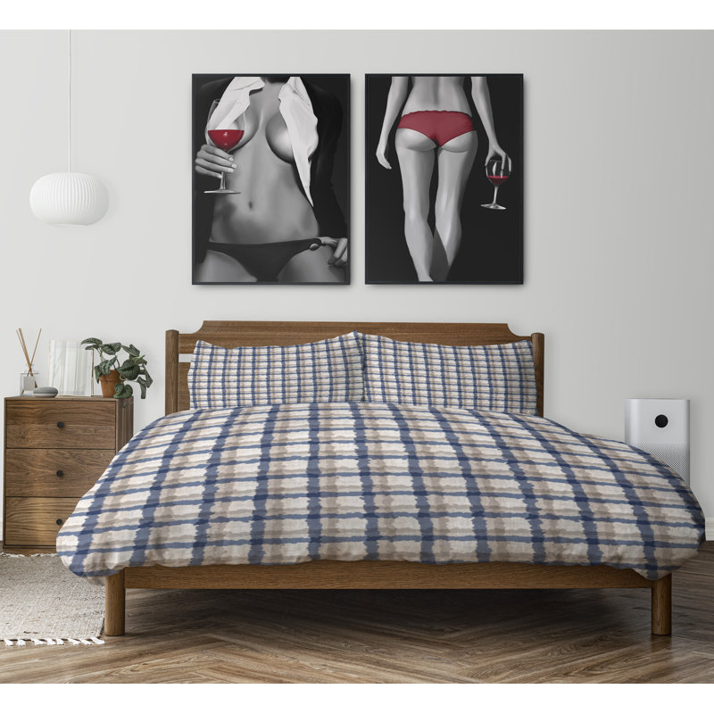 Twill Plaid Duvet Cover, King Duvet Cover + 2 King Pillowcases