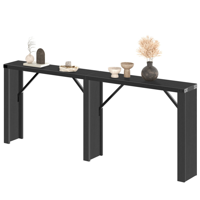 Extra Long Console Table Farmhouse Behind Couch Sofa Partner, Industrial Style with Metal Accents and Triangular Supports