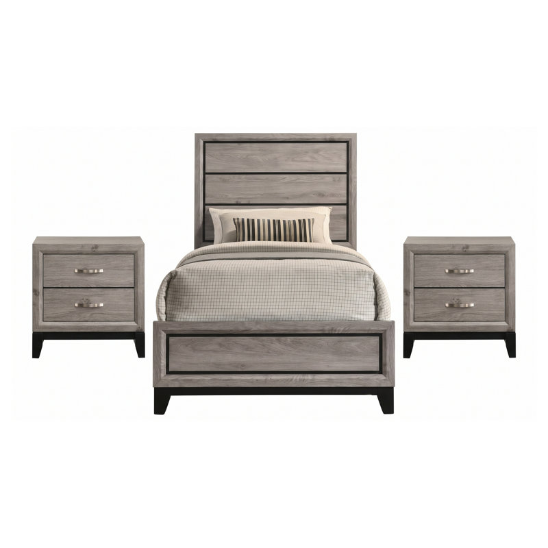 Ensemble de chambre à coucher Sutter Light Taupe Twin 3 pièces avec lit à panneaux et deux tables de chevet