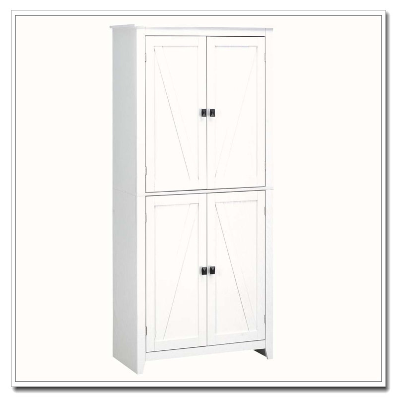 72" Freestanding 4-Door Kitchen Pantry, White